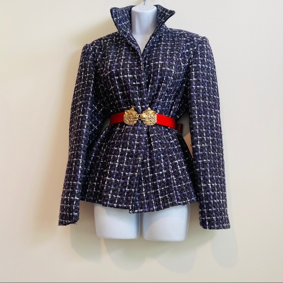 Purple Black & White Tweed Jacket By Platinum By Larry Levine Size 14 - Picture 8 of 8